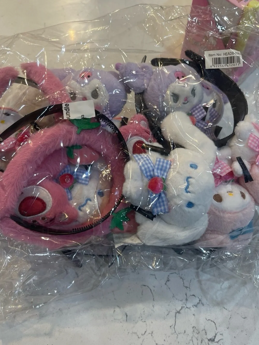 12 Cute Plush Character Headbands - Pink, White, Lavender